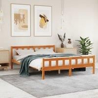 Bed Frame with Headboard Wax Brown 150x200 cm King Size Solid Wood Pine