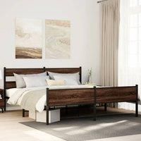 Metal Bed Frame without Mattress Brown Oak 180x200 cm Super King