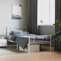 Metal Bed Frame with Headboard and Footboard White 100x200 cm