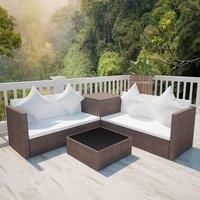 4 Piece Garden Lounge Set with Cushions Poly Rattan Brown