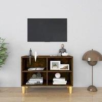 TV Cabinet with Solid Wood Legs Smoked Oak 69.5x30x50 cm