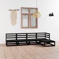 5 Piece Garden Lounge Set Black Solid Wood Pine