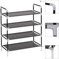 Shoe Rack with 4 Shelves Metal and Non-woven Fabric Black