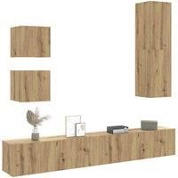 5 Piece TV Cabinet Set Wall-mounted Artisan Oak Engineered Wood