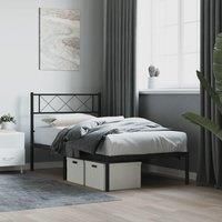 Metal Bed Frame with Headboard Black 75x190 cm Small Single