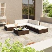 6 Piece Garden Lounge Set with Cushions Poly Rattan Brown