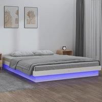 LED Bed Frame without Mattress White 200x200 cm Solid Wood