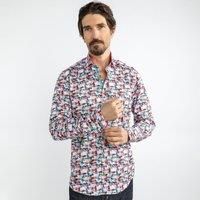 CLAUDIO LUGLI Men's Abstract Distortion Print Shirt in White | Size: XL