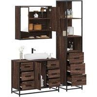 3 Piece Bathroom Furniture Set Brown Oak Engineered Wood