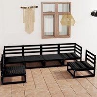 6 Piece Garden Lounge Set Black Solid Pinewood