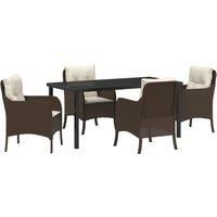 5 Piece Garden Dining Set with Cushions Brown Poly Rattan