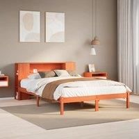 Bookcase Bed without Mattress Wax Brown 150x200 cm King Solid Wood Pine