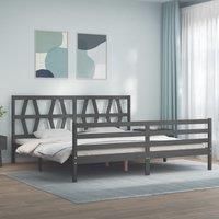 Bed Frame with Headboard Grey 200x200 cm Solid Wood