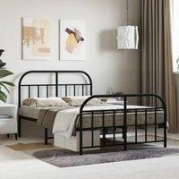 Metal Bed Frame with Headboard and Footboard Black 120x190 cm Small Double