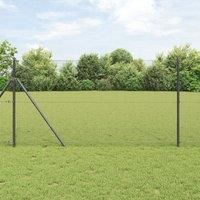 Welded Wire Fence with 13 Posts Grey 1.4x25 m Steel