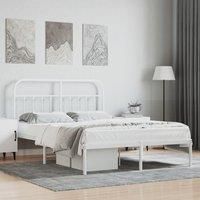 Metal Bed Frame with Headboard White 140x200 cm
