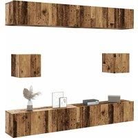 6 Piece TV Cabinet Set Wall-mounted Old Wood Engineered Wood