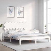 Bed Frame with Headboard White 160x200 cm Solid Wood