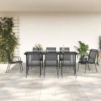 9 Piece Garden Dining Set Black Steel and Textilene