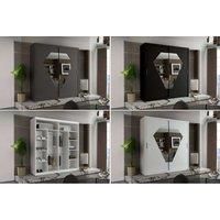 Modern Double Sliding Wardrobe White, Black & Grey In 2 Sizes
