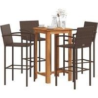 5 Piece Garden Bar Set Brown Solid Wood Acacia and Poly Rattan