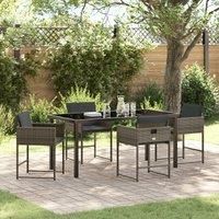 5 Piece Garden Dining Set with Cushions Grey Poly Rattan