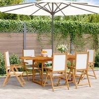 7 Piece Garden Dining Set Cream White Fabric and Solid Wood