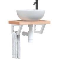 Basin Shelf Wall Mounted Steel and Solid Wood Beech