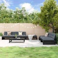 6 Piece Garden Lounge Set Black Solid Wood Pine