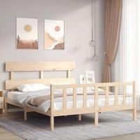 Bed Frame with Headboard King Size Solid Wood