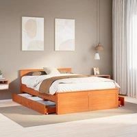 Bed Frame without Mattress with Headboard Wax Brown 140x200 cm Solid Wood Pine