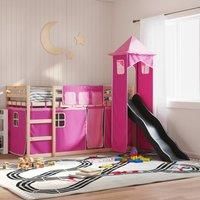 Bunk Bed without Mattress with Slide and Curtains Pink 80x200 cm