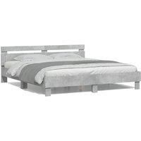 Bed Frame with LED without Mattress Concrete Grey 180x200 cm Super King