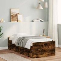 Bed Frame with Drawers without Mattress Smoked Oak 90x190 cm Single