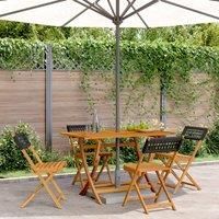Folding Garden Chairs 4 pcs Black Poly Rattan and Solid Wood