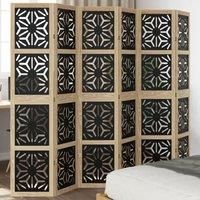 Room Divider 6 Panels Brown and Black Solid Wood Paulownia