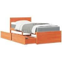 Bed with Drawers and Mattress Wax Brown 90x190 cm Single Solid Wood Pine