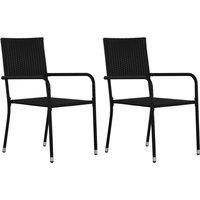 Garden Dining Chairs 2 pcs Stackable Black Poly Rattan