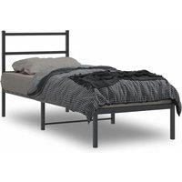 Metal Bed Frame without Mattress with Headboard Black 75x190cm