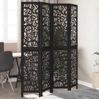 Room Divider 4 Panels Black Solid Wood Paulownia