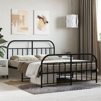Metal Bed Frame with Headboard and Footboard Black 140x190 cm