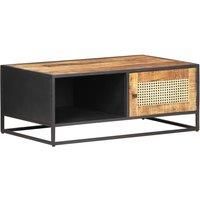 Coffee Table 90x50x35 cm Rough Mango Wood and Natural Cane