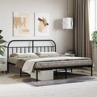 Metal Bed Frame with Headboard Black 180x200 cm Super King
