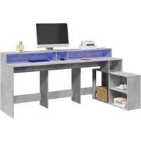 Desk with LED Lights Concrete Grey 200x104x91 cm Engineered Wood