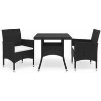 3 Piece Garden Dining Set Poly Rattan and Tempered Glass Black