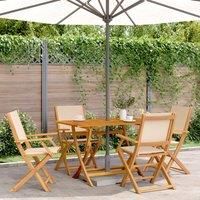 5 Piece Garden Dining Set Beige Fabric and Solid Wood