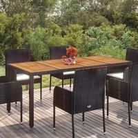 Garden Table with Wooden Top Black 190x90x75 cm Poly Rattan