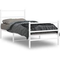 Berkfield Home Metal Bed Frame without Mattress with FootboardWhite 90x190cm in White | Size: 90x190 cm