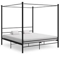 Canopy Bed Frame Black Metal 180x200 cm Super King