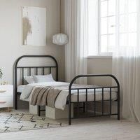 Metal Bed Frame with Headboard and Footboard Black 90x200 cm